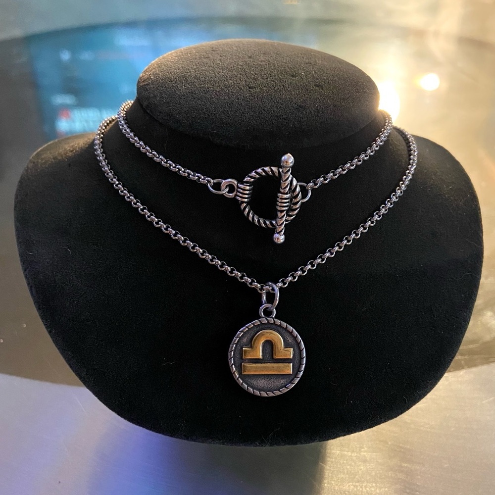 ♎️ LIBRA zodiac sign silver & gold stainless steel wrap around necklace - Picture 6 of 12